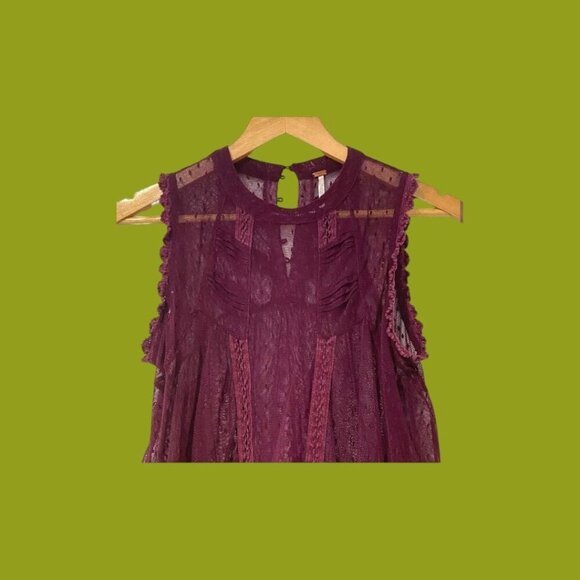 Free People Deep Purple Sheer Lace Sleeveless Top Size XSmall - Picture 7 of 16